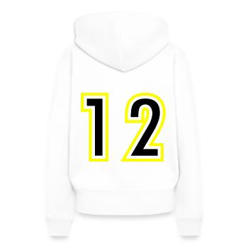 12 Zahl College - Frauen Premium Bio Hoodie - Weiß - Hinten - Julia (174cm)