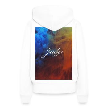 Jude Nr.1 - Frauen Premium Bio Hoodie - Weiß - Hinten - Julia (174cm)