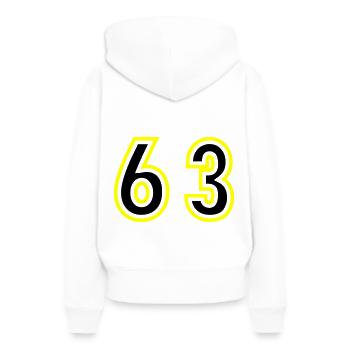 63 Nombre Collège - Sweat à capuche Premium bio Femme - blanc - Dos - Julia (174cm)