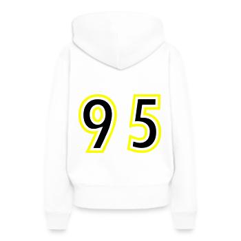 95 Nombre Collège - Sweat à capuche Premium bio Femme - blanc - Dos - Julia (174cm)