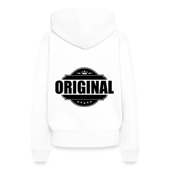 Emblème original - Sweat à capuche Premium bio Femme - blanc - Dos - Julia (174cm)