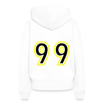 99 Zahl College - Frauen Premium Bio Hoodie - Weiß - Hinten - Julia (174cm)