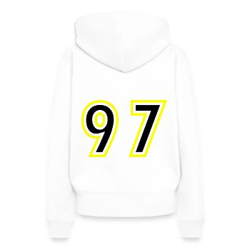 97 Nombre Collège - Sweat à capuche Premium bio Femme - blanc - Dos - Julia (174cm)