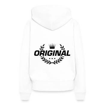 Emblème original - Sweat à capuche Premium bio Femme - blanc - Dos - Julia (174cm)