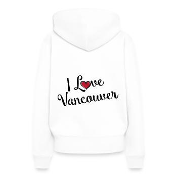 J’aime Vancouver - Sweat à capuche Premium bio Femme - blanc - Dos - Julia (174cm)
