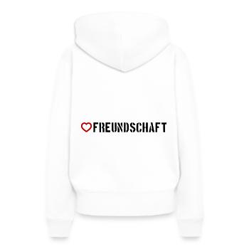 Cœur d’amitié - Sweat à capuche Premium bio Femme - blanc - Dos - Julia (174cm)
