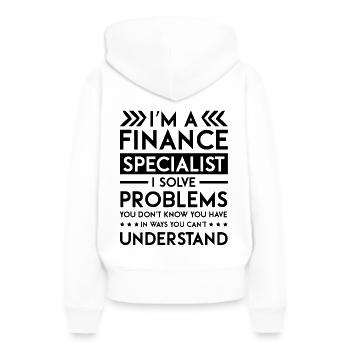 Conseiller financier spécialiste - Sweat à capuche Premium bio Femme - blanc - Dos - Julia (174cm)