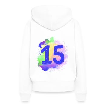 15 Nombre d’objets blob - Sweat à capuche Premium bio Femme - blanc - Dos - Julia (174cm)