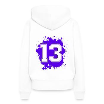 13 Nombre d’objets blob - Sweat à capuche Premium bio Femme - blanc - Dos - Julia (174cm)