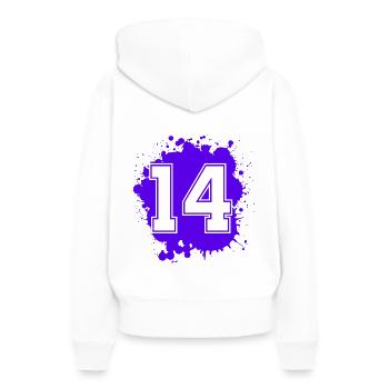 14 Nombre d’objets blob - Sweat à capuche Premium bio Femme - blanc - Dos - Julia (174cm)