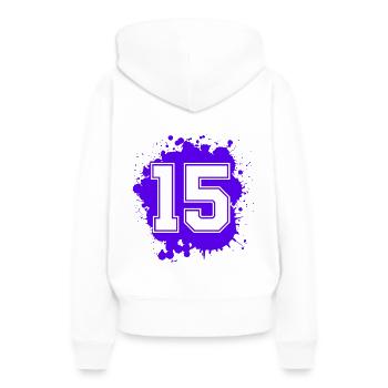 15 Nombre d’objets blob - Sweat à capuche Premium bio Femme - blanc - Dos - Julia (174cm)