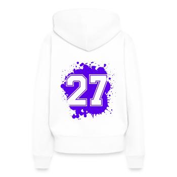 27 Nombre d’objets blob - Sweat à capuche Premium bio Femme - blanc - Dos - Julia (174cm)