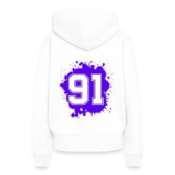 91 Nombre d’objets blob - Sweat à capuche Premium bio Femme - blanc - Dos - Julia (174cm)