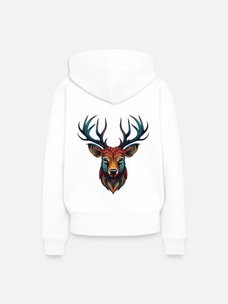Hirsch Portrait - Frauen Premium Bio Hoodie - Weiß