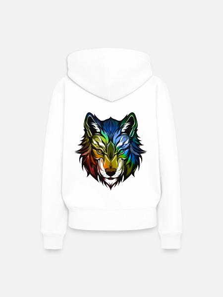 Wolf Kopf Bunt - Frauen Premium Bio Hoodie - Weiß