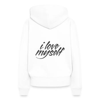 Je m'aime / confiance en moi - Sweat à capuche Premium bio Femme - blanc - Dos - Julia (174cm)
