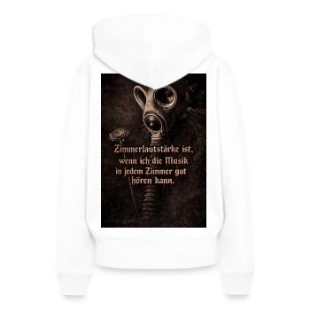 Gasmaske und Blume mit Spruch - Frauen Premium Bio Hoodie - Weiß - Hinten - Julia (174cm)