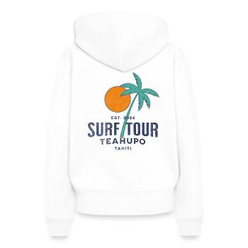 Surftour Teahupoo Tahiti - Frauen Premium Bio Hoodie - Weiß - Hinten - Julia (174cm)