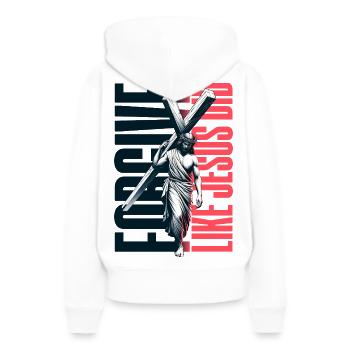 Pardonne comme Jésus l’a fait - Sweat à capuche Premium bio Femme - blanc - Dos - Julia (174cm)