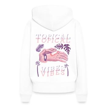 Aktuelle Vibes Tropical Vibes - Frauen Premium Bio Hoodie - Weiß - Hinten - Julia (174cm)