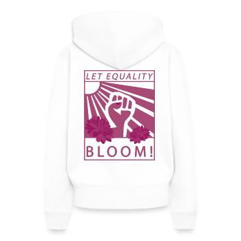 Égalité égalité égalité féministe - Sweat à capuche Premium bio Femme - blanc - Dos - Julia (174cm)