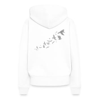 VÖGEL UP grau, Retro Design, Ringraster - Frauen Premium Bio Hoodie - Weiß - Hinten - Julia (174cm)
