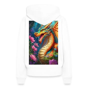 Dragon de Braises dans la Forêt en Fleurs - Sweat à capuche Premium bio Femme - blanc - Dos - Julia (174cm)