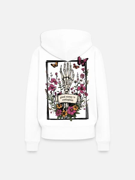 Skelett Blumen Schmetterlinge - Frauen Premium Bio Hoodie - Weiß