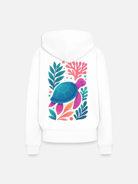 Farbenfrohe Korallen-Schildkröte - Frauen Premium Bio Hoodie - Weiß