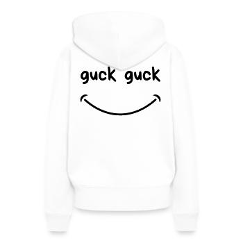 "Guck Guck" mit lächeln - Frauen Premium Bio Hoodie - Weiß - Hinten - Julia (174cm)