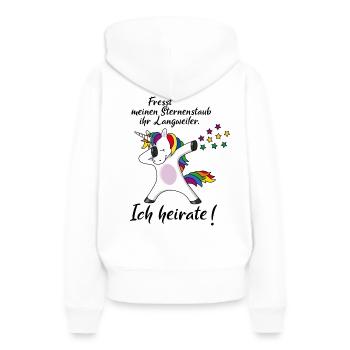 Fresst Sternenstaub Einhorn Ich heirate JGA - Frauen Premium Bio Hoodie - Weiß - Hinten - Julia (174cm)