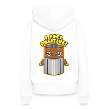 Batterie avec jeu de mots drôle - Sweat à capuche Premium bio Femme - blanc - Dos - Julia (174cm)