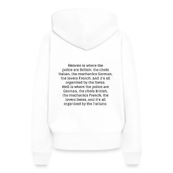 Paradis et enfer, professions et nationalités - Sweat à capuche Premium bio Femme - blanc - Dos - Julia (174cm)