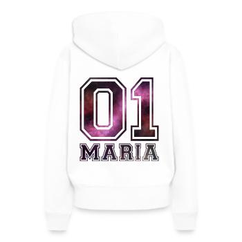Marie - Sweat à capuche Premium bio Femme - blanc - Dos - Julia (174cm)