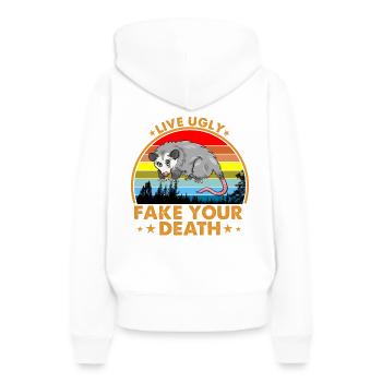 Live Ugly Fake Your Death Vintage Retro Opossum - Sweat à capuche Premium bio Femme - blanc - Dos - Julia (174cm)