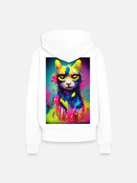 Katze Neonfarben - Frauen Premium Bio Hoodie - Weiß