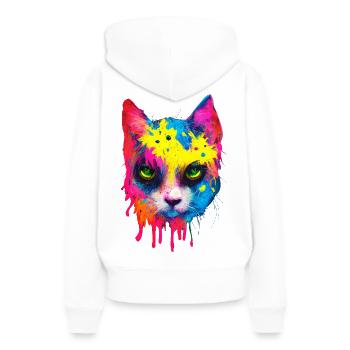 Cat Neon Colors Paint Splatter Colorful - Women’s Premium Organic Hoodie - white - Back - Julia (174cm)