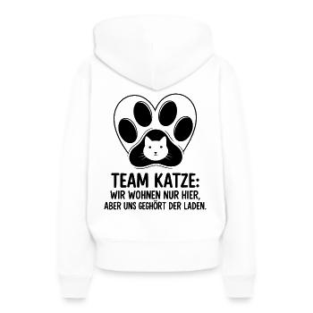 Uns gehört der Laden - Frauen Premium Bio Hoodie - Weiß - Hinten - Julia (174cm)