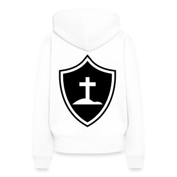 Armoiries croisées - Sweat à capuche Premium bio Femme - blanc - Dos - Julia (174cm)