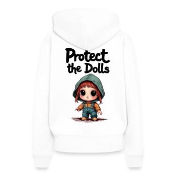 Protect the Dolls - Süße Botschaft - Frauen Premium Bio Hoodie - Weiß - Hinten - Julia (174cm)