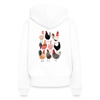 Winging It: Playful Chicken Graphic Tee - Frauen Premium Bio Hoodie - Weiß - Hinten - Julia (174cm)
