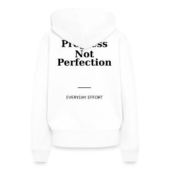 Fortschritt statt Perfektion - Frauen Premium Bio Hoodie - Weiß - Hinten - Julia (174cm)