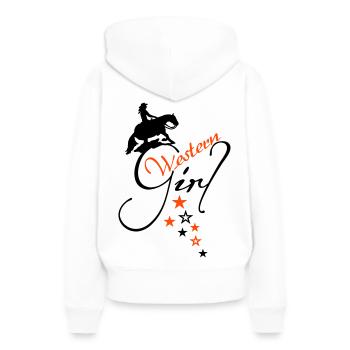 Westerngirl Schriftzug mit Sternen und Slider - Frauen Premium Bio Hoodie - Weiß - Hinten - Julia (174cm)