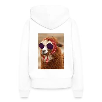 Alpaca with sunglasses - Women’s Premium Organic Hoodie - white - Back - Julia (174cm)