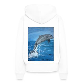 Delphin - Frauen Premium Bio Hoodie - Weiß - Hinten - Julia (174cm)