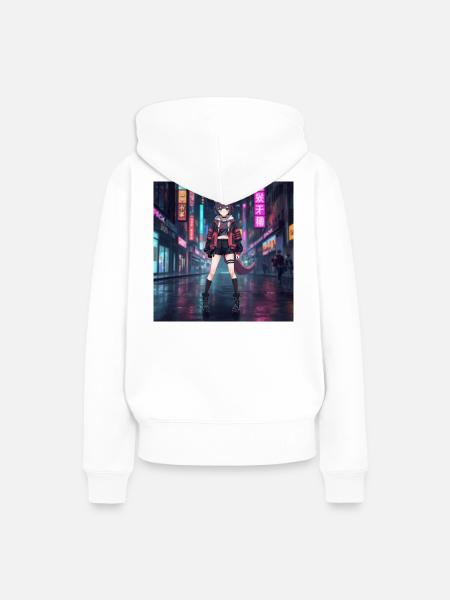 Nachtfuchs im Neonviertel - Frauen Premium Bio Hoodie - Weiß