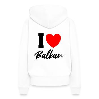 j'aime les balkans - Sweat à capuche Premium bio Femme - blanc - Dos - Julia (174cm)