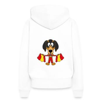 DACKEL - HUND - TORERO - STIERKÄMPFER - KINDER - Frauen Premium Bio Hoodie - Weiß - Hinten - Julia (174cm)