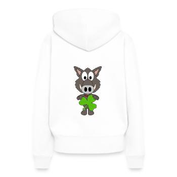 WILDSCHWEIN - KLEEBLATT - TIER - TIERISCH - Frauen Premium Bio Hoodie - Weiß - Hinten - Julia (174cm)