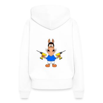 PFERD - PONY - HANDWERKER - HEIMWERKER - BOHRER - Frauen Premium Bio Hoodie - Weiß - Hinten - Julia (174cm)